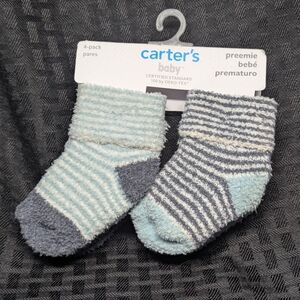 Carter's Baby Preemie Soft Striped Socks in Light Blue and Gray - 4-Pack